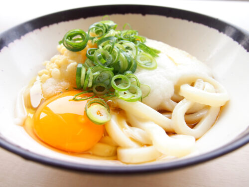 讃岐うどん:大根おろしやネギが乗ったコシのあるぶっかけうどん